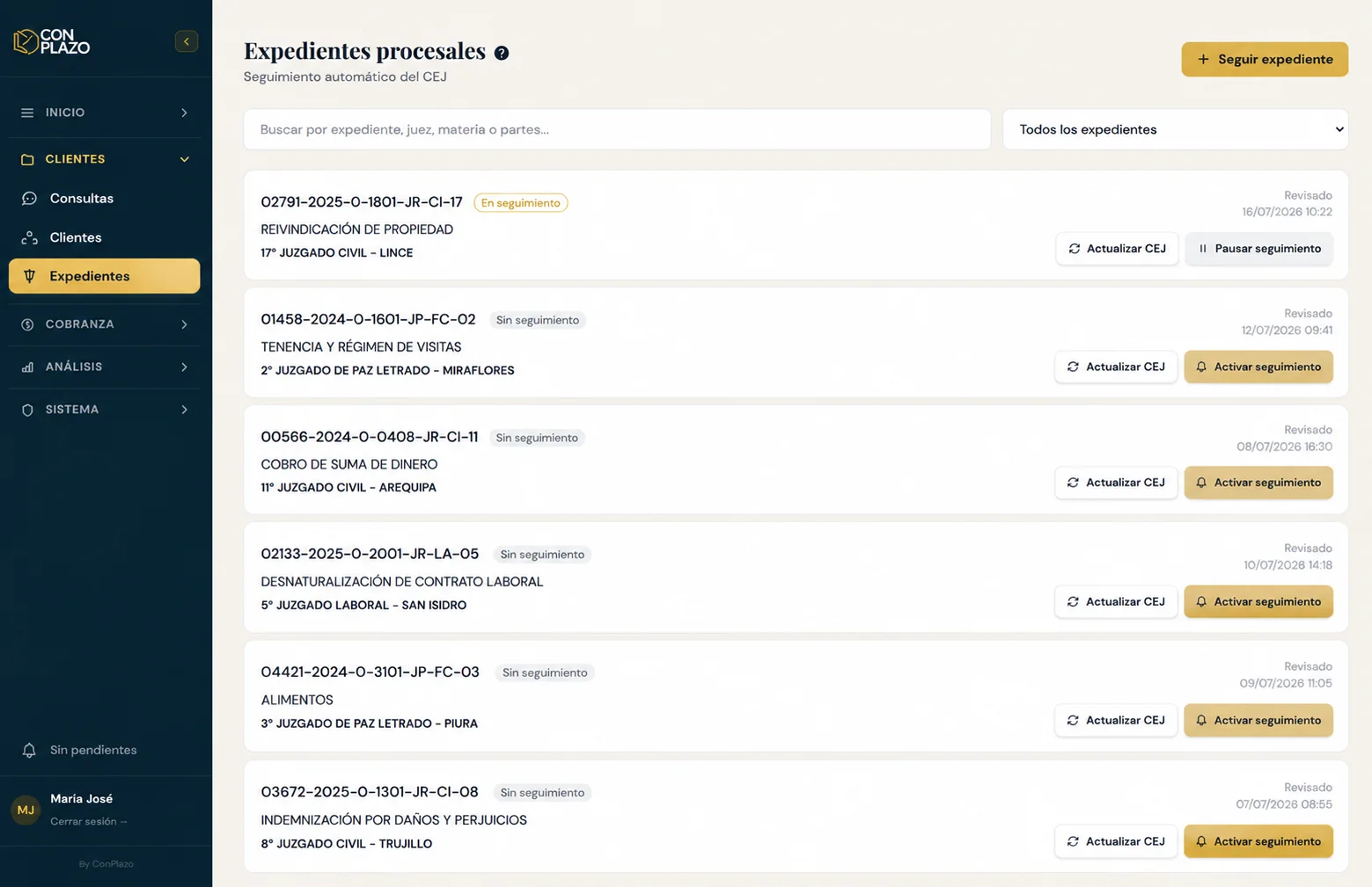 Gestión de expedientes en ConPlazo desde una computadora