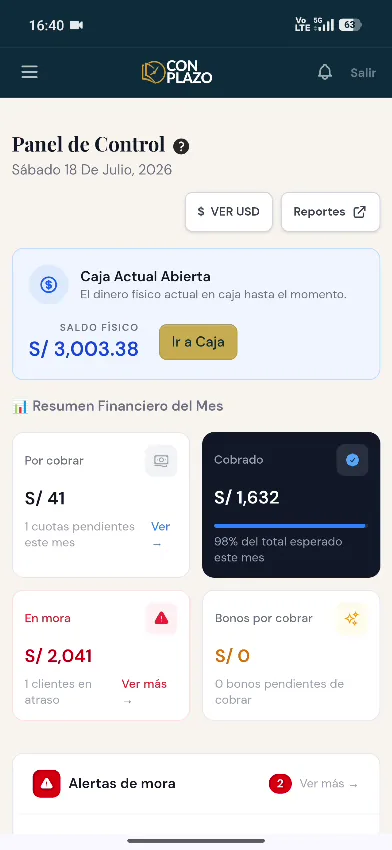 Vista móvil del dashboard de ConPlazo